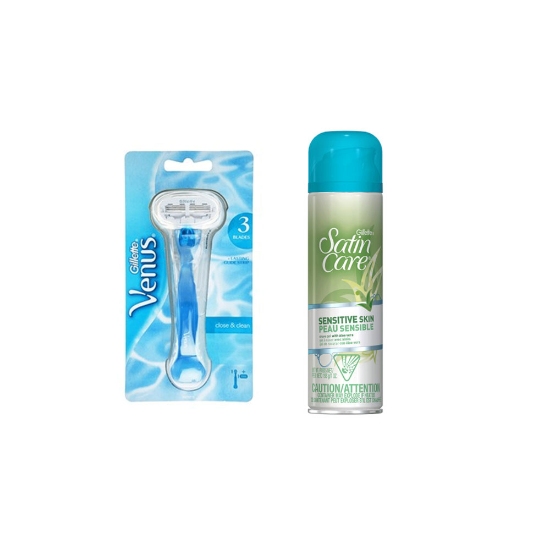 خود تراش ژیلت مدل Venus به همراه ژل اصلاح Satin Care SENSITIVE SKIN حجم ۲۰۰ میلی لیتر