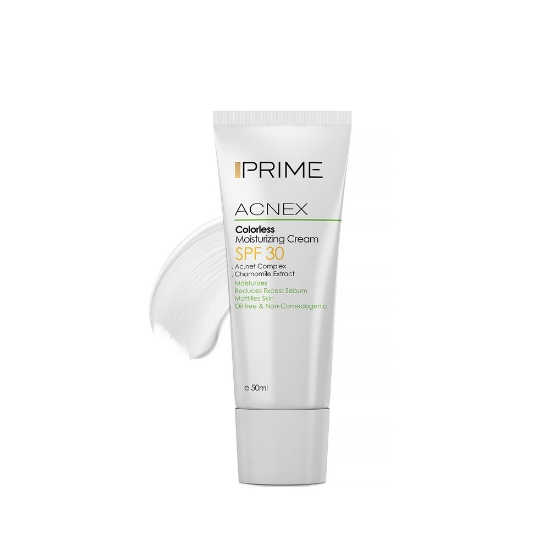 کرم مرطوب کننده بی رنگ پریم مدل Acnex با SPF30 حجم 50 میلی لیتر