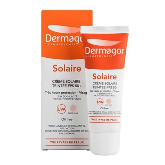 ضد آفتاب رنگی درماگور فاقد چربی 3 در 1 +SPF50