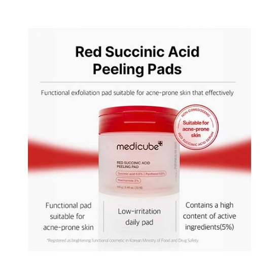 پد تونر ضد جوش و لایه بردار سوکسینیک اسید مدی کیوب Medicube Red Succinic Acid Peeling Pad