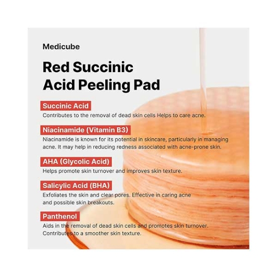 پد تونر ضد جوش و لایه بردار سوکسینیک اسید مدی کیوب Medicube Red Succinic Acid Peeling Pad